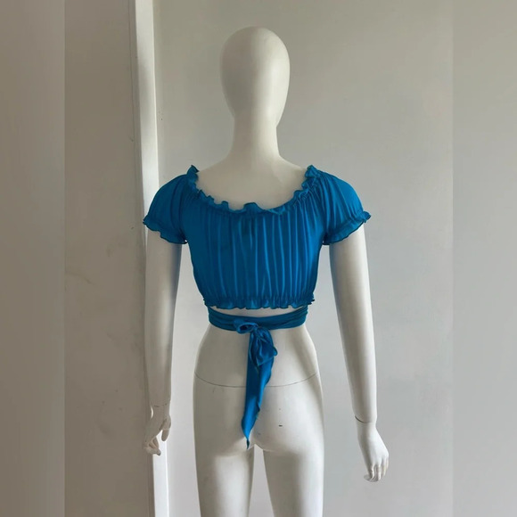 I.AM.GIA. Bindi Cropped Wrap Top Electric Blue Mesh Size M Short Sleeve - Picture 4 of 8